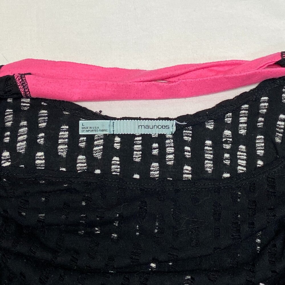 Maurices Crop Deep V Ladder Back Openwork Top Coverup L Black Pink Dolman Sleeve - Picture 10 of 12